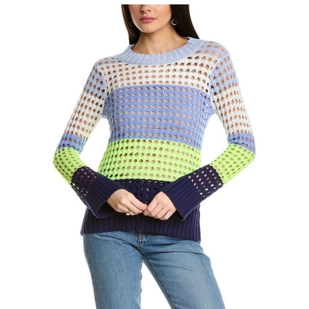 WISPR Silk Blend Pointelle Stripe Sweater XS Coastal Preppy Open Knit Resortwear